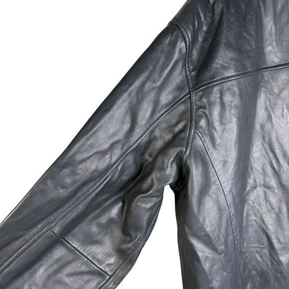 New Black Lambskin Leather Lined Jacket Zip Front 5 Pockets Hip Length Car Coat